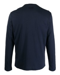 T-shirt manica lunga stampata blu scuro e bianca di Ea7 Emporio Armani