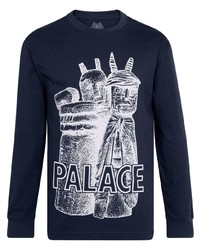 T-shirt manica lunga stampata blu scuro e bianca di Palace