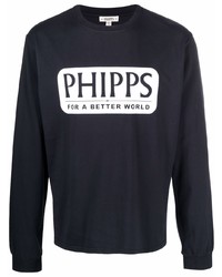 T-shirt manica lunga stampata blu scuro e bianca di Phipps