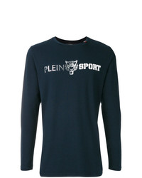 T-shirt manica lunga stampata blu scuro e bianca di Plein Sport