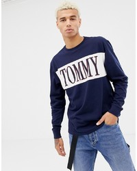 T-shirt manica lunga stampata blu scuro e bianca di Tommy Jeans
