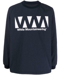 T-shirt manica lunga stampata blu scuro e bianca di White Mountaineering