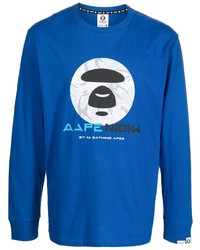 T-shirt manica lunga stampata blu scuro di AAPE BY A BATHING APE