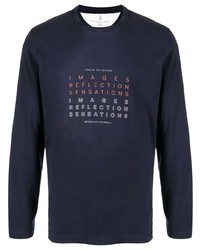 T-shirt manica lunga stampata blu scuro di Brunello Cucinelli