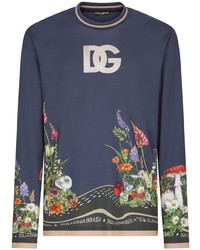 T-shirt manica lunga stampata blu scuro di Dolce & Gabbana