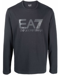 T-shirt manica lunga stampata blu scuro di Ea7 Emporio Armani