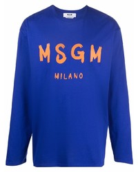 T-shirt manica lunga stampata blu scuro di MSGM