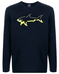 T-shirt manica lunga stampata blu scuro di Paul & Shark