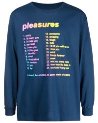 T-shirt manica lunga stampata blu scuro di Pleasures