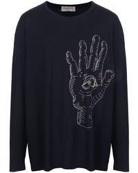 T-shirt manica lunga stampata blu scuro di Yohji Yamamoto