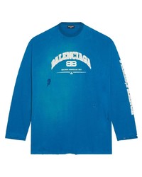 T-shirt manica lunga stampata blu di Balenciaga