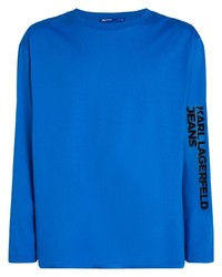 T-shirt manica lunga stampata blu di KARL LAGERFELD JEANS