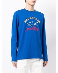 T-shirt manica lunga stampata blu di Paul & Shark