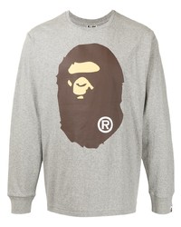 T-shirt manica lunga stampata grigia di A Bathing Ape