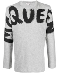 T-shirt manica lunga stampata grigia di Alexander McQueen