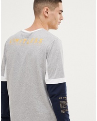 T-shirt manica lunga stampata grigia di ASOS DESIGN