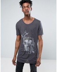 T-shirt manica lunga stampata grigia di Asos
