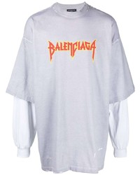 T-shirt manica lunga stampata grigia di Balenciaga