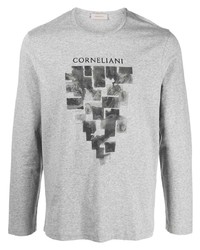 T-shirt manica lunga stampata grigia di Corneliani