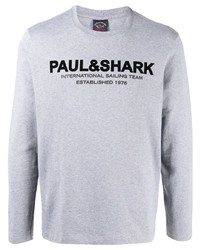 T-shirt manica lunga stampata grigia di Paul & Shark