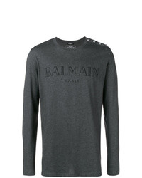 T-shirt manica lunga stampata grigio scuro di Balmain