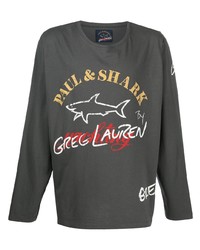 T-shirt manica lunga stampata grigio scuro di Greg Lauren X Paul & Shark