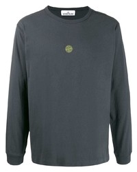 T-shirt manica lunga stampata grigio scuro di Stone Island
