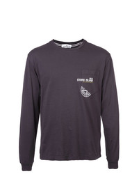 T-shirt manica lunga stampata grigio scuro di Stone Island