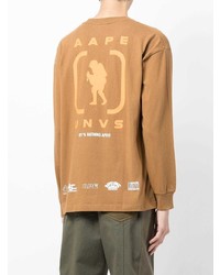 T-shirt manica lunga stampata marrone chiaro di AAPE BY A BATHING APE