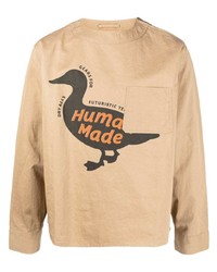 T-shirt manica lunga stampata marrone chiaro di Human Made