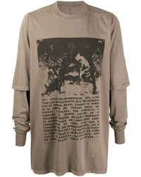 T-shirt manica lunga stampata marrone chiaro di Rick Owens DRKSHDW