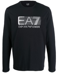 T-shirt manica lunga stampata nera e argento di Ea7 Emporio Armani