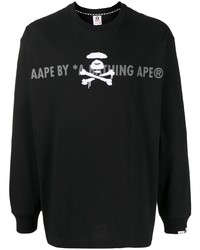 T-shirt manica lunga stampata nera e bianca di AAPE BY A BATHING APE