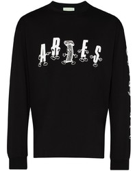 T-shirt manica lunga stampata nera e bianca di Aries