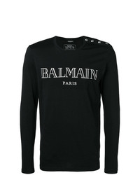 T-shirt manica lunga stampata nera e bianca di Balmain