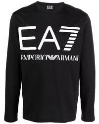 T-shirt manica lunga stampata nera e bianca di Ea7 Emporio Armani