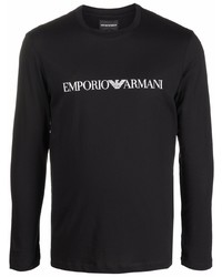 T-shirt manica lunga stampata nera e bianca di Emporio Armani