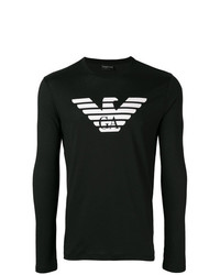 T-shirt manica lunga stampata nera e bianca di Emporio Armani