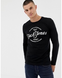 T-shirt manica lunga stampata nera e bianca di Jack & Jones