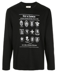 T-shirt manica lunga stampata nera e bianca di Kent & Curwen