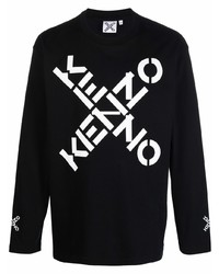 T-shirt manica lunga stampata nera e bianca di Kenzo