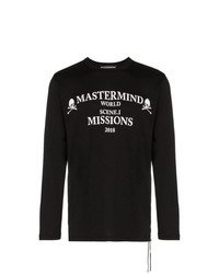 T-shirt manica lunga stampata nera e bianca di Mastermind Japan