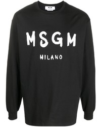 T-shirt manica lunga stampata nera e bianca di MSGM