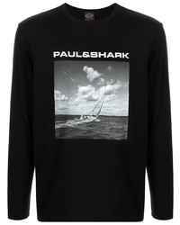 T-shirt manica lunga stampata nera e bianca di Paul & Shark
