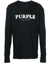T-shirt manica lunga stampata nera e bianca di purple brand