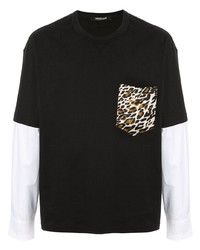 T-shirt manica lunga stampata nera e bianca di Roberto Cavalli