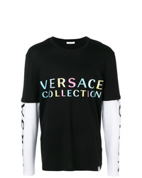 T-shirt manica lunga stampata nera e bianca di Versace Collection