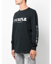 T-shirt manica lunga stampata nera e bianca di purple brand