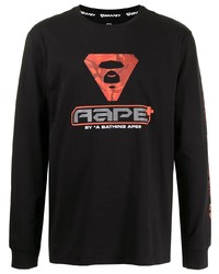 T-shirt manica lunga stampata nera di AAPE BY A BATHING APE