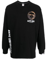 T-shirt manica lunga stampata nera di AAPE BY A BATHING APE